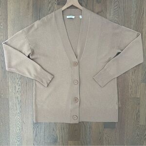 Equipment Cashmere Elder V-Neck Long Sleeve Cardigan Sweater in Tan Large